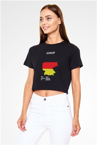 Almanya Siyah  Crop Top Tişört