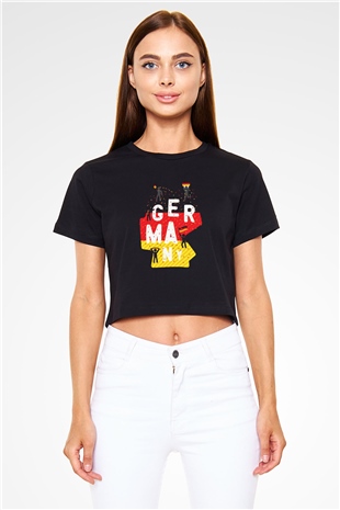 Almanya Siyah Crop Top Tişört