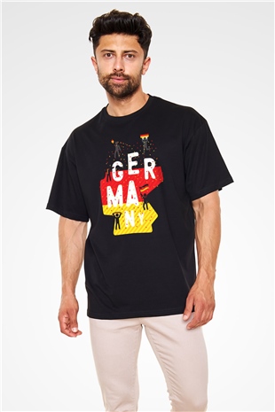 Almanya Siyah Unisex Oversize Tişört T-Shirt