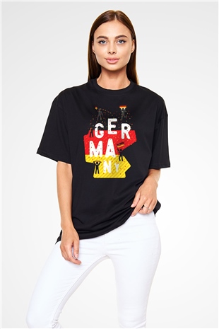 Almanya Siyah Unisex Oversize Tişört T-Shirt