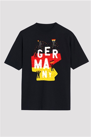 Almanya Siyah Unisex Oversize Tişört T-Shirt