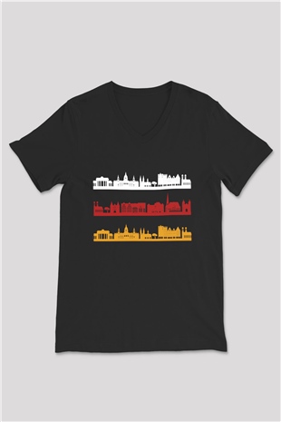 Almanya Siyah Unisex V Yaka Tişört T-Shirt