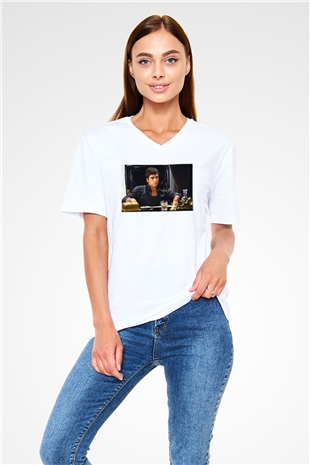 Alpacino Beyaz Unisex V Yaka Tişört T-Shirt