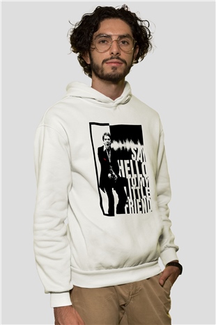 Alpacino Say Hello To My Little Friend Beyaz Unisex Kapüşonlu Sweatshirt