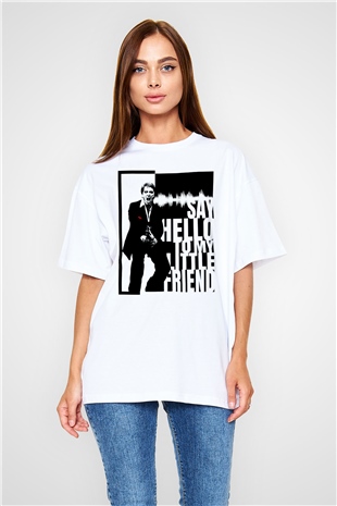 Alpacino Say Hello To My Little Friend Beyaz Oversize Tişört Oversize T-shirt - TişörtFabrikası