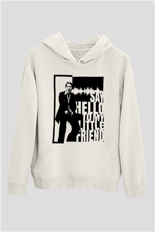 Alpacino Say Hello To My Little Friend Beyaz Unisex Kapüşonlu Sweatshirt