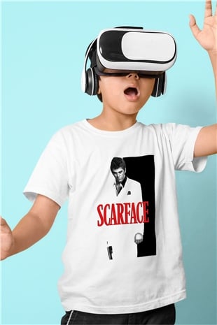 Alpacino Scarface Baskılı Beyaz Unisex Çocuk Tişört