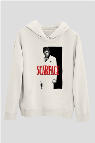 Alpacino Scarface Beyaz Unisex Kapşonlu Sweatshirt