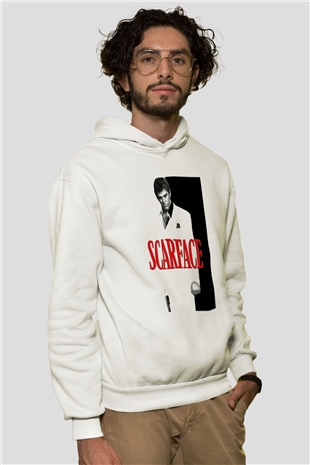 Alpacino Scarface Beyaz Unisex Kapşonlu Sweatshirt