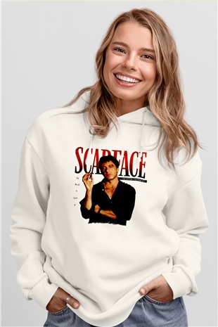 Alpacino Scarface Beyaz Unisex Kapüşonlu Sweatshirt
