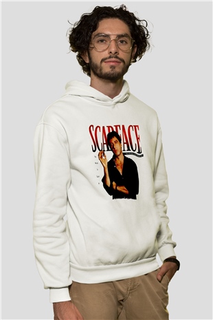 Alpacino Scarface Beyaz Unisex Kapüşonlu Sweatshirt