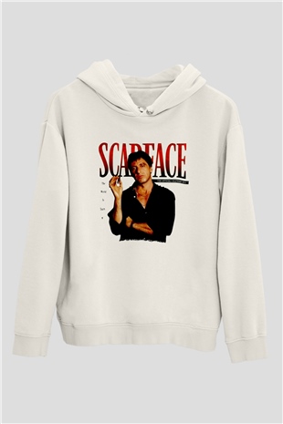 Alpacino Scarface Beyaz Unisex Kapüşonlu Sweatshirt