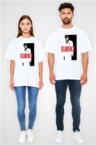 Alpacino Scarface Beyaz Unisex Oversize Tişört T-Shirt