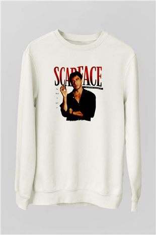 Alpacino Scarface Beyaz Unisex Sweatshirt