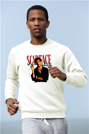 Alpacino Scarface Beyaz Unisex Sweatshirt