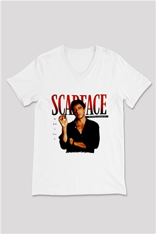 Alpacino Scarface Beyaz Unisex V Yaka Tişört