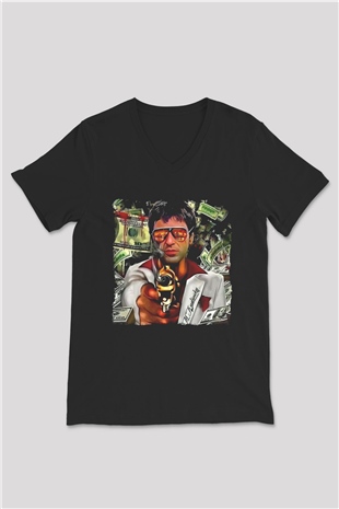 Alpacino Siyah Unisex V Yaka Tişört