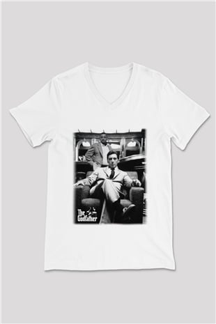 Alpacino The Godfather Beyaz Unisex V Yaka Tişört T-Shirt