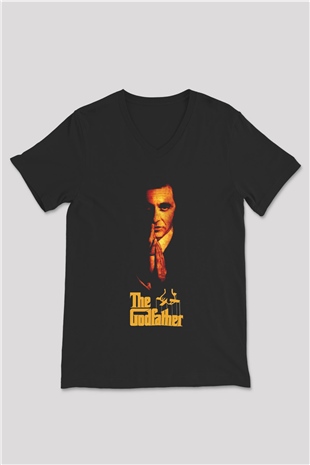 Alpacino The Godfather Siyah Unisex V Yaka Tişört T-Shirt