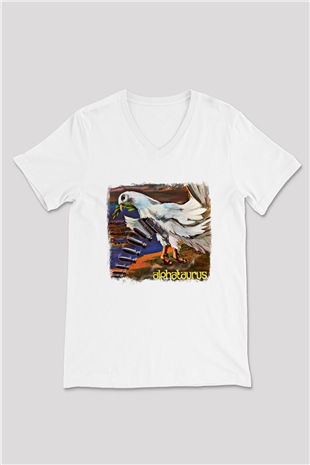 Alphataurus Baskılı Unisex Beyaz V Yaka Tişört
