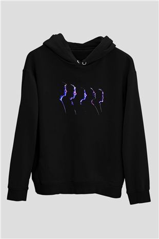Alphaville Baskılı Unisex Siyah Kapüşonlu Sweatshirt