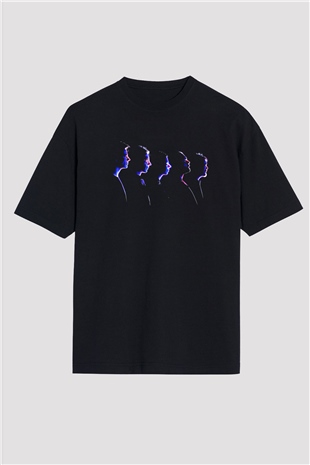 Alphaville Baskılı Unisex Siyah Oversize Tişört - Tshirt