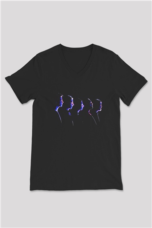 Alphaville Baskılı Unisex Siyah V Yaka Tişört - Tshirt