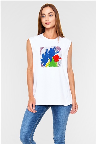 Alt-J Baskılı Unisex Beyaz Kolsuz Tişört