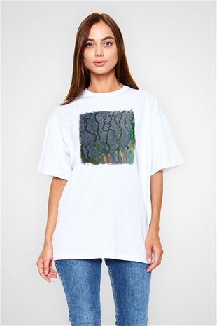 Alt-J Baskılı Unisex Beyaz Oversize Tişört