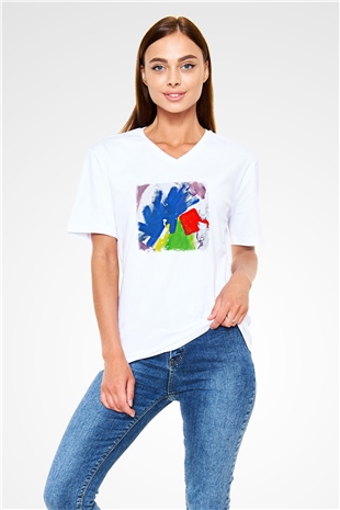 Alt-J Baskılı Unisex Beyaz V Yaka Tişört