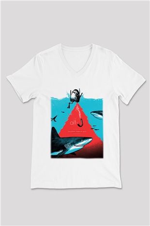 Alt-J Beyaz Unisex V Yaka Tişört T-Shirt