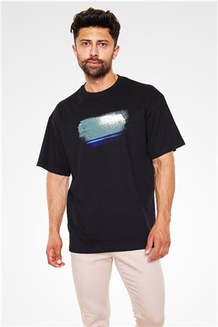 Altay Cumhuriyeti - Altai Republic Bayrağı Baskılı Unisex Siyah Oversize Tişört