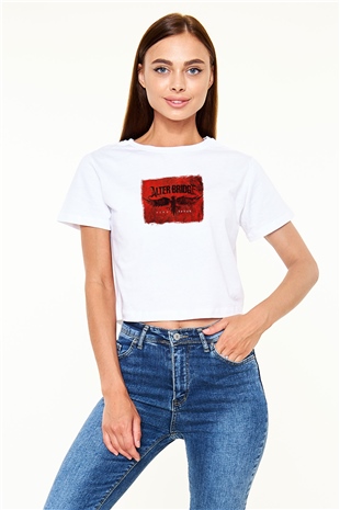 Alter Bridge Baskılı Unisex Beyaz Crop Top Tişört