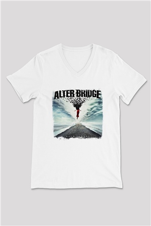 Alter Bridge Baskılı Unisex Beyaz V Yaka Tişört