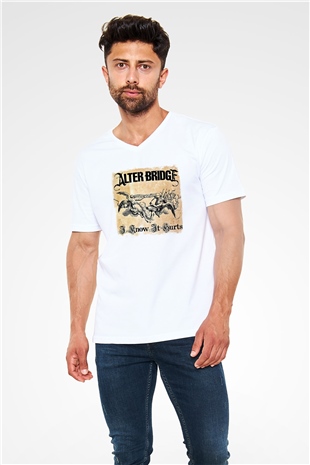Alter Bridge Baskılı Unisex Beyaz V Yaka Tişört