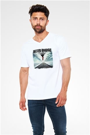 Alter Bridge Baskılı Unisex Beyaz V Yaka Tişört