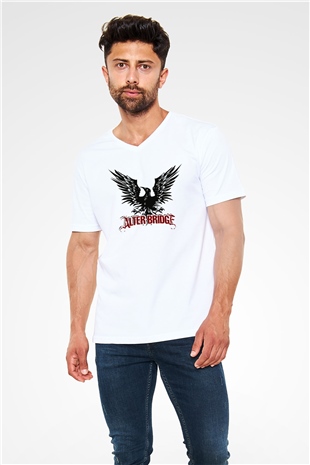 Alter Bridge Beyaz Unisex V Yaka Tişört T-Shirt