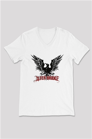 Alter Bridge Beyaz Unisex V Yaka Tişört T-Shirt