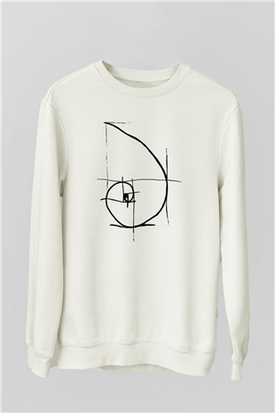 Altın Oran Fibonacci Spirali Baskılı Unisex Beyaz Sweatshirt