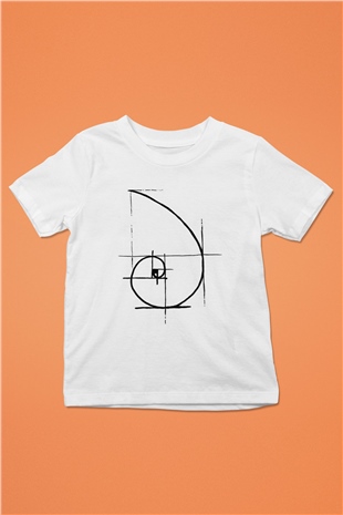 Altın Oran Fibonacci Spirali Baskılı Unisex Beyaz Çocuk Tişört