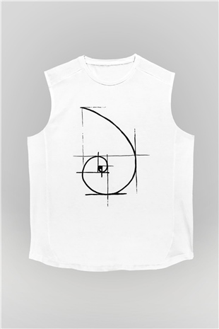 Altın Oran Fibonacci Spirali Baskılı Unisex Beyaz Kolsuz Tişört