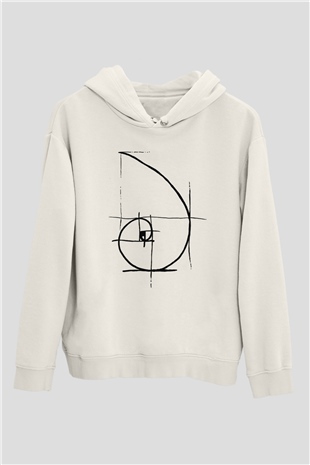 Altın Oran Fibonacci Spirali Baskılı Unisex Beyaz Hoodie