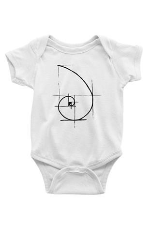 Altın Oran Fibonacci Spirali Baskılı Unisex Beyaz Bebek Body - Zıbın