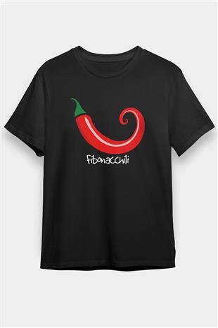 Altın Oran Kırmızı Bbiber Baskılı Unisex Siyah Tişört - Tshirt