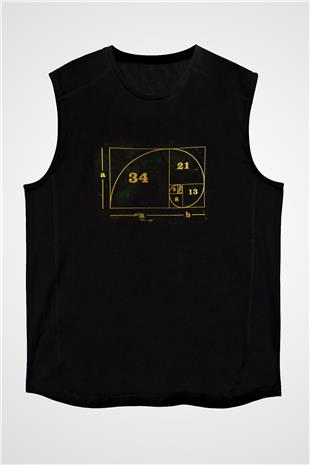 Altın Oran Renkli Baskılı Unisex Kolsuz Siyah Tişört - Tshirt