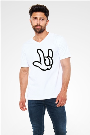 Alto Ritmo Rock Big Band Beyaz Unisex V Yaka Tişört T-Shirt