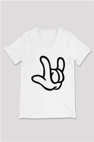 Alto Ritmo Rock Big Band Beyaz Unisex V Yaka Tişört T-Shirt