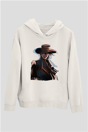 Alucard Baskılı Beyaz Unisex Hoodie