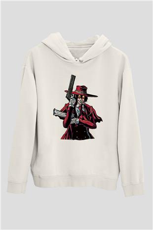 Alucard Baskılı Beyaz Unisex Hoodie