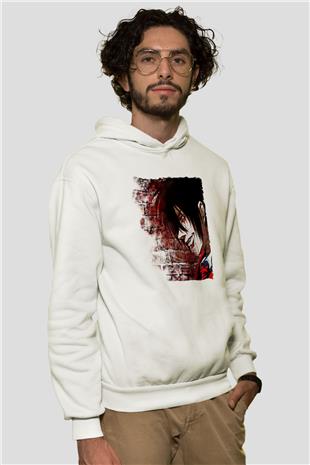 Alucard Baskılı Beyaz Unisex Hoodie